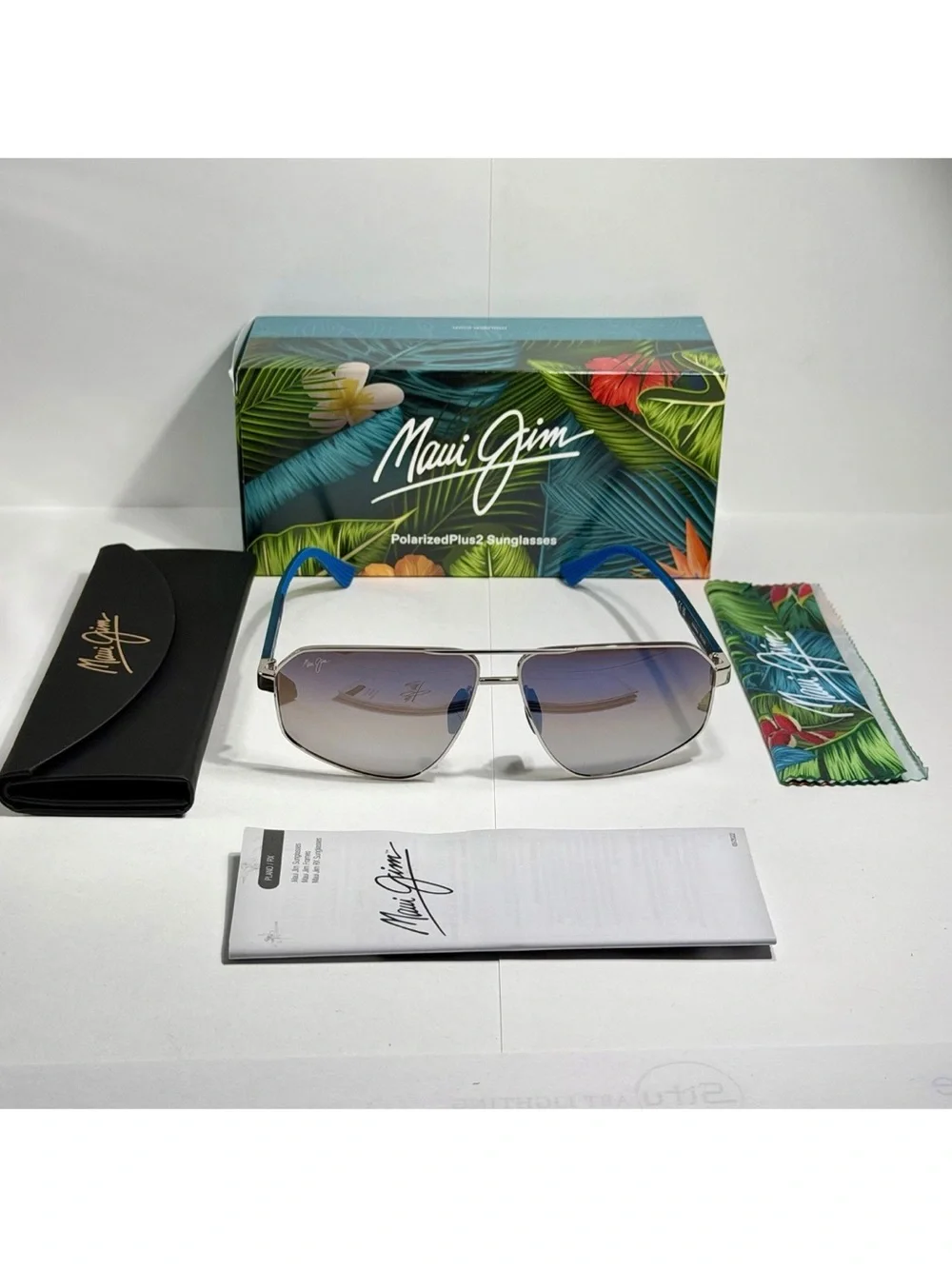MAUI JIM KEAWAWA MJ 620-17 DUAL MIRROR BLUE SILVER AVIATOR SUNGLASSES EXCLUSIVE